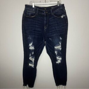 Judy Blue Skinny Fit Distressed Tapered Jeans Women 20W Dark Wash High Rise